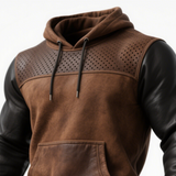 Hoodie com detalhes em couro castanho e perfurações
