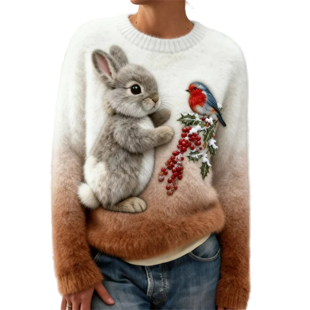 LÚCIA™ - CAMISOLA FELPUDA COM COELHO DE NATAL