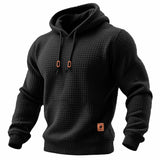 Tops desportivos masculinos de manga comprida com capuz e textura waffle rasgada, para uso diário