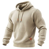 Tops desportivos masculinos de manga comprida com capuz e textura waffle rasgada, para uso diário