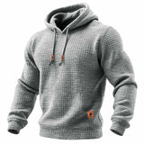 Tops desportivos masculinos de manga comprida com capuz e textura waffle rasgada, para uso diário
