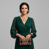 Helena - Vestido longo floral com decote em V
