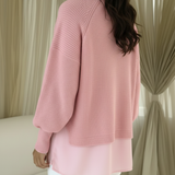 Camila | Camisola de malha oversize com efeito dois-em-um rosa.