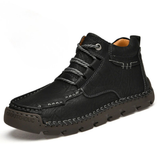 Botas Martin masculinas vintage de inverno, forradas com lã e em couro, para uso casual.