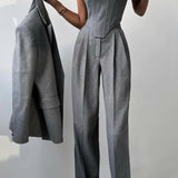 Elegance - Conjunto de três peças com blazer trespassado