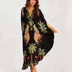 Alessandra | Vestido Longo Estampado de Arara Preto e Rosa - Ines Braga