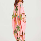 Alessandra | Vestido Longo Estampado de Arara Preto e Rosa - Ines Braga