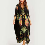 Alessandra | Vestido Longo Estampado de Arara Preto e Rosa - Ines Braga