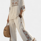 Amália| Conjunto Mediterrâneo Daisy Elegante Em Linho - Ines Braga