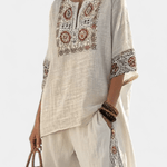 Amália| Conjunto Mediterrâneo Daisy Elegante Em Linho - Ines Braga