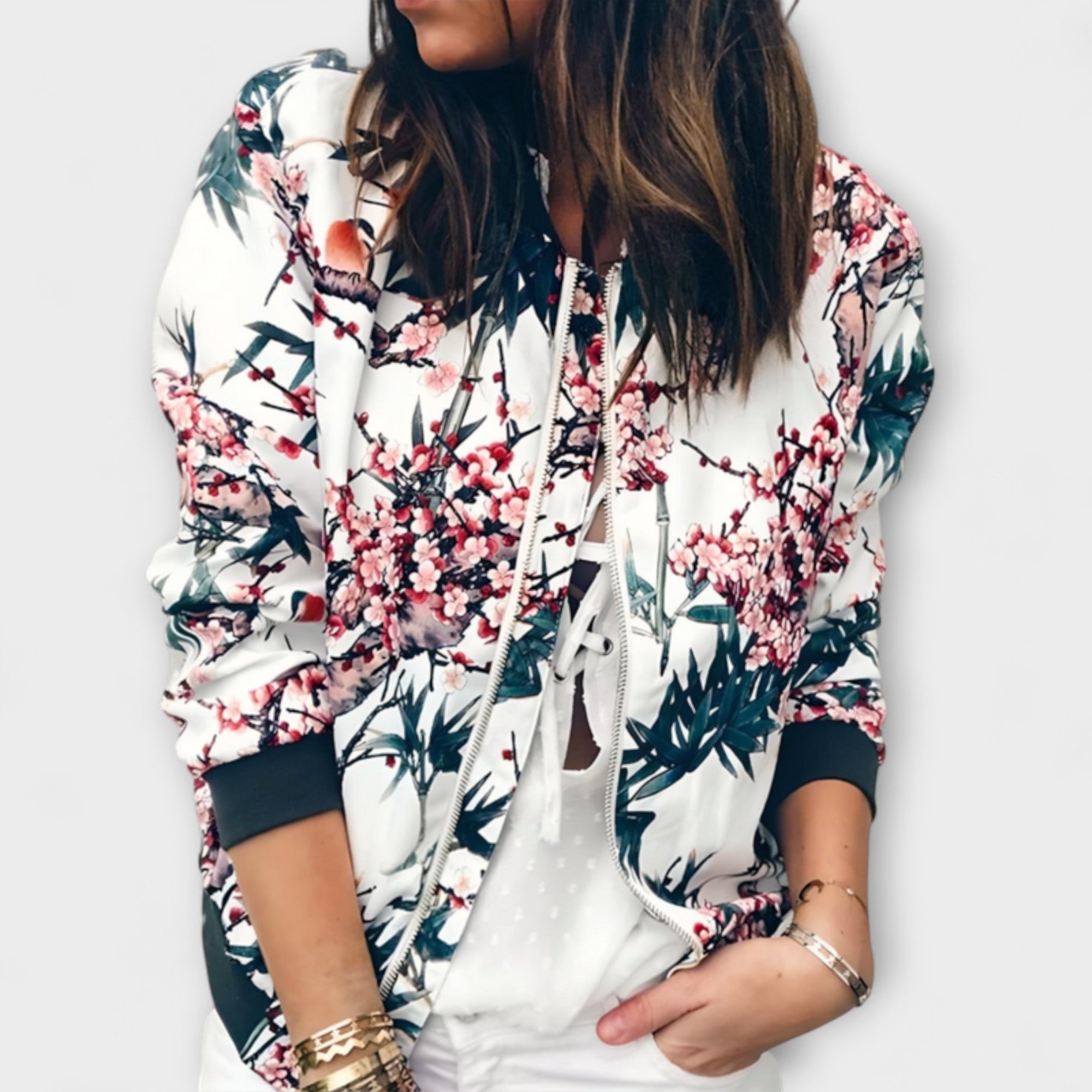 Andreia - Casaco bomber elegante com padrão floral - Ines Braga