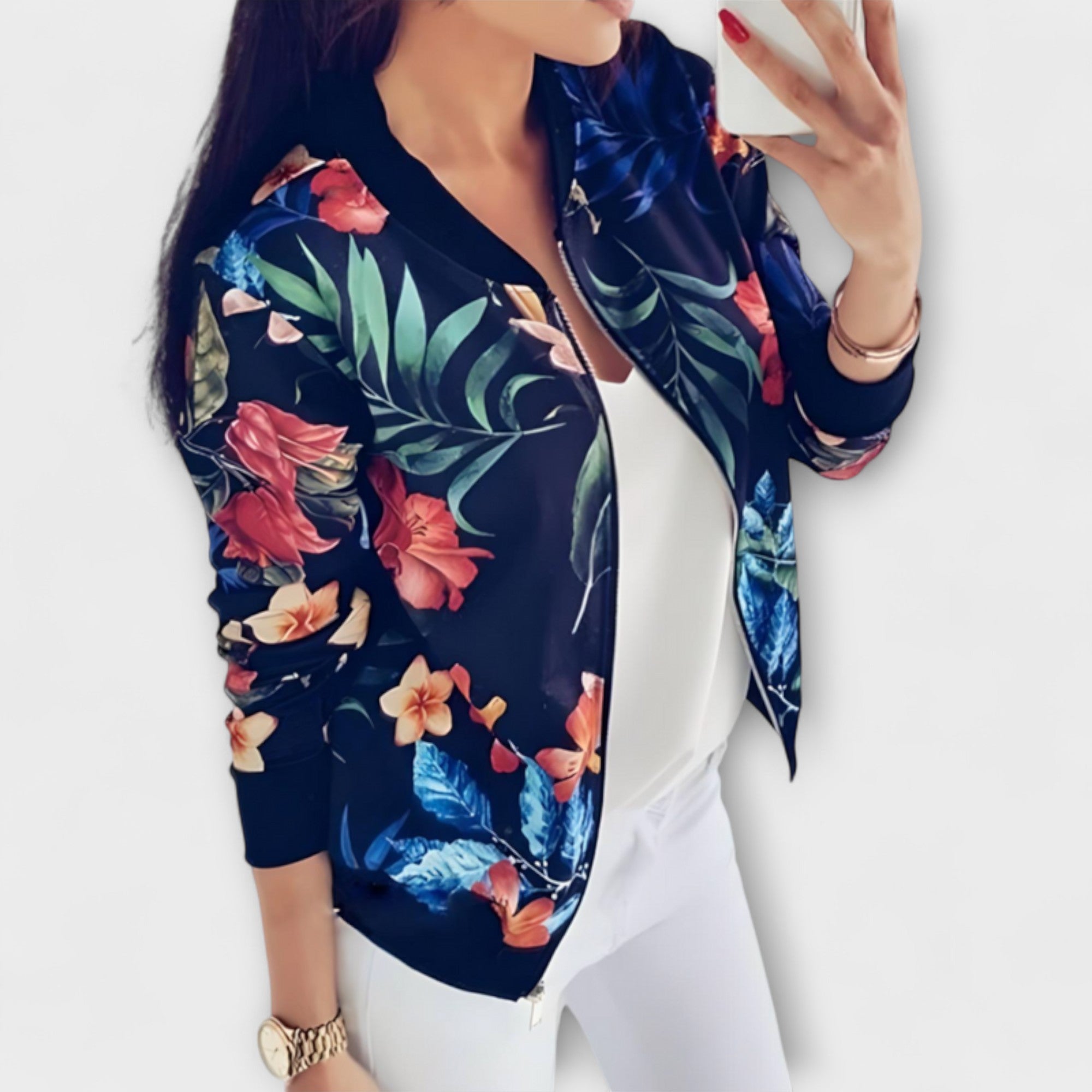Andreia - Casaco bomber elegante com padrão floral - Ines Braga