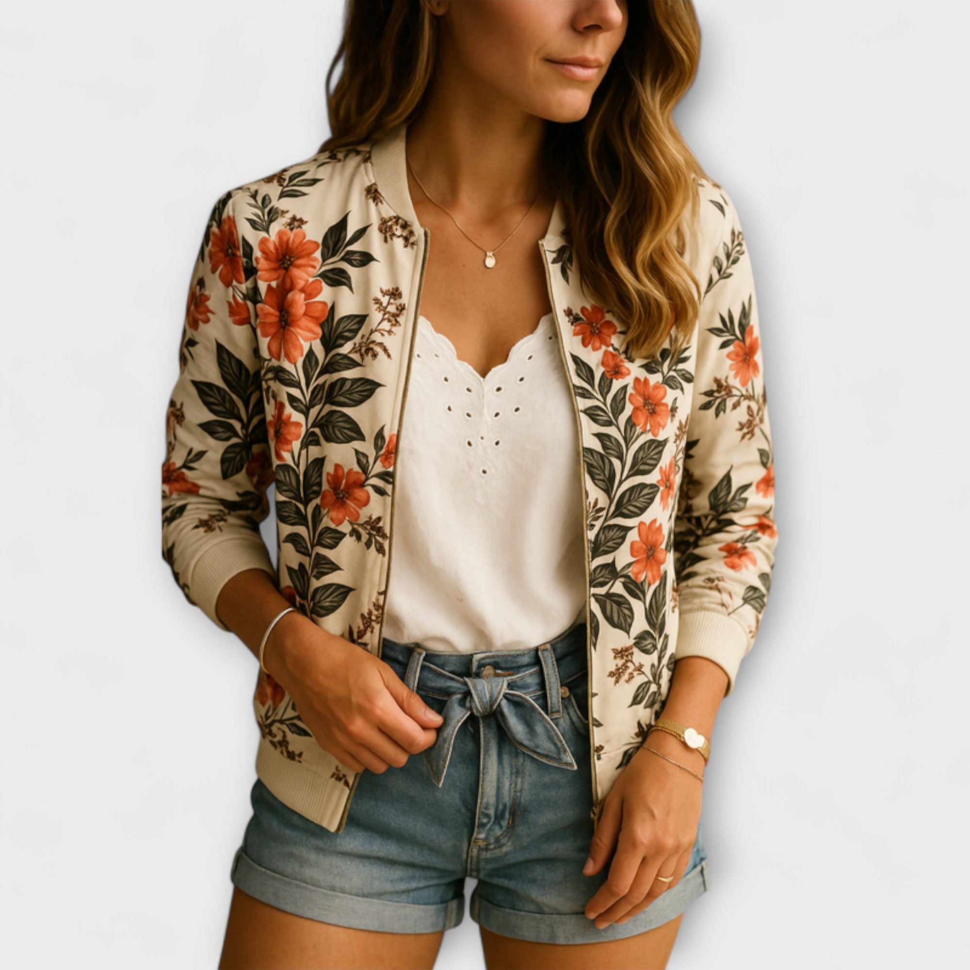 Andreia - Casaco bomber elegante com padrão floral - Ines Braga