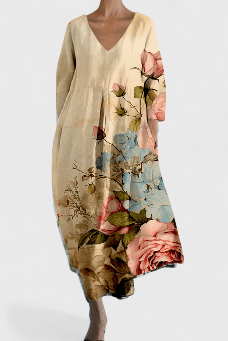 Anne | Vestido Fluido com Decote em V e Estampa Colorida - Ines Braga