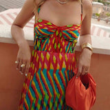 Aria | Vestido Maxi Estampado Abstrato Sem Mangas com Corte A - Line - Ines Braga