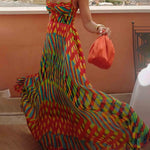 Aria | Vestido Maxi Estampado Abstrato Sem Mangas com Corte A - Line - Ines Braga