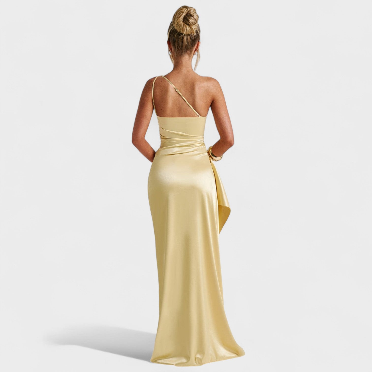 Ariel - Vestido Assimétrico Cetim Limão - Ines Braga