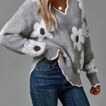 Belinha | Camisola Elegante com Decote em V e Padrão Floral - Ines Braga