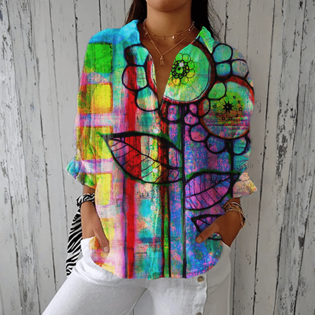 Bernadette | Blusa Floral Artística Multicolorida Versátil - Ines Braga