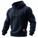 Tops desportivos masculinos de manga comprida com capuz e textura waffle rasgada, para uso diário
