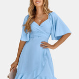 Claire | Vestido Midi Azul - Claro de Verão com Cinto Envolvente - Ines Braga