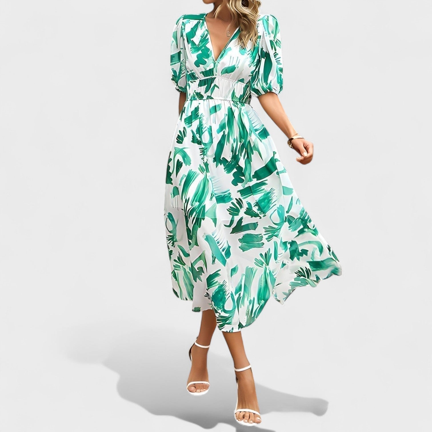 Clara – Vestido Midi Floral Elegante - Ines Braga