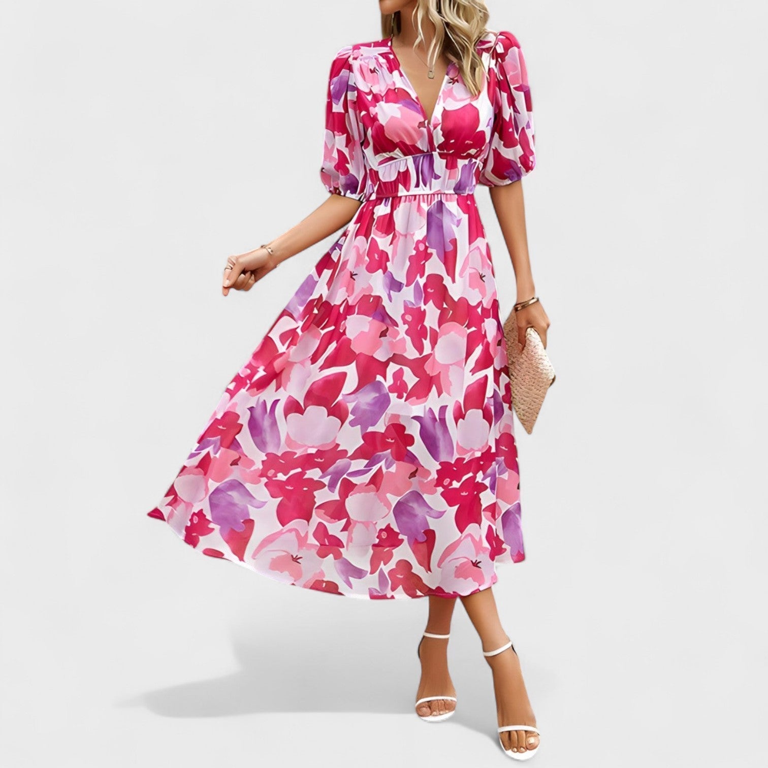 Clara – Vestido Midi Floral Elegante - Ines Braga