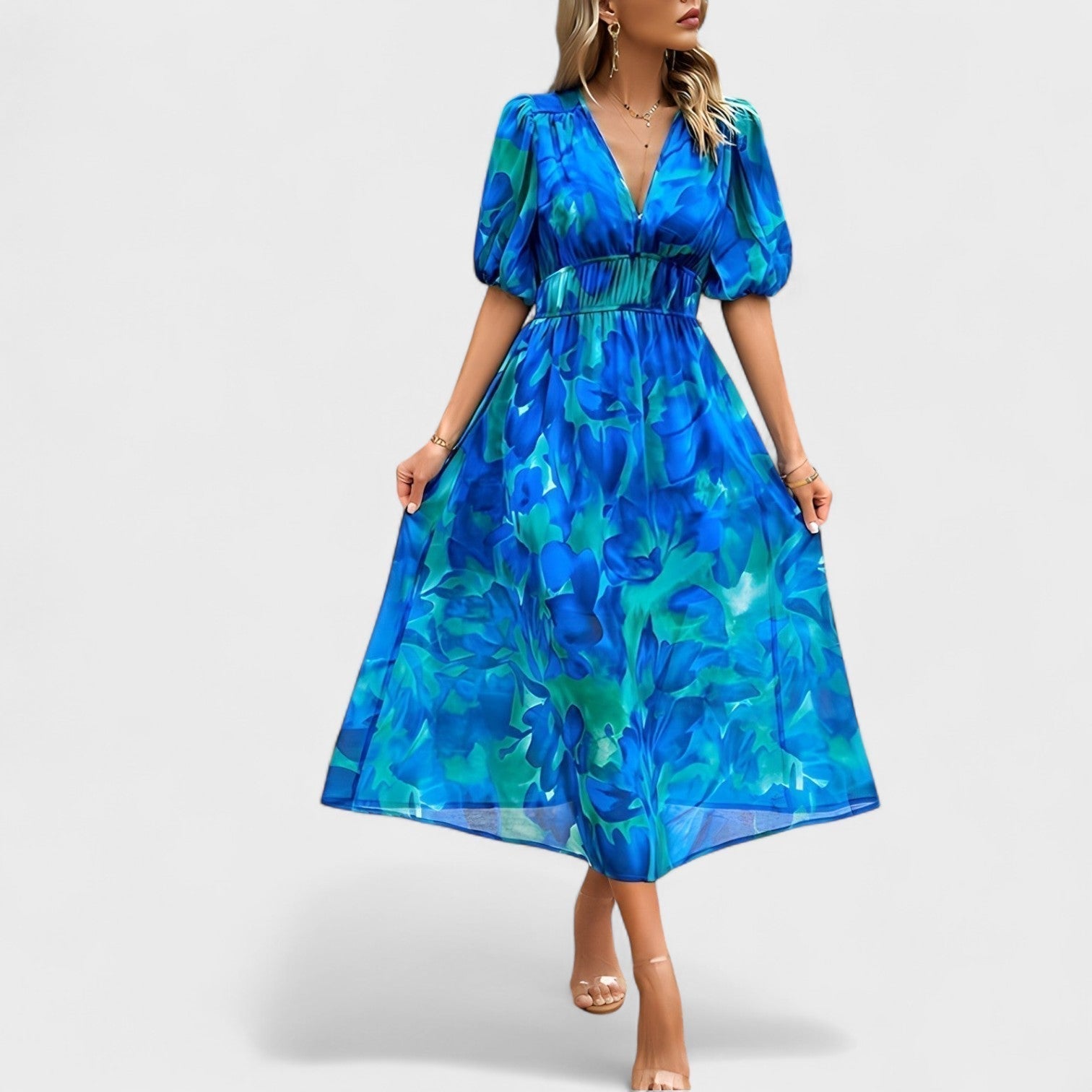 Clara – Vestido Midi Floral Elegante - Ines Braga