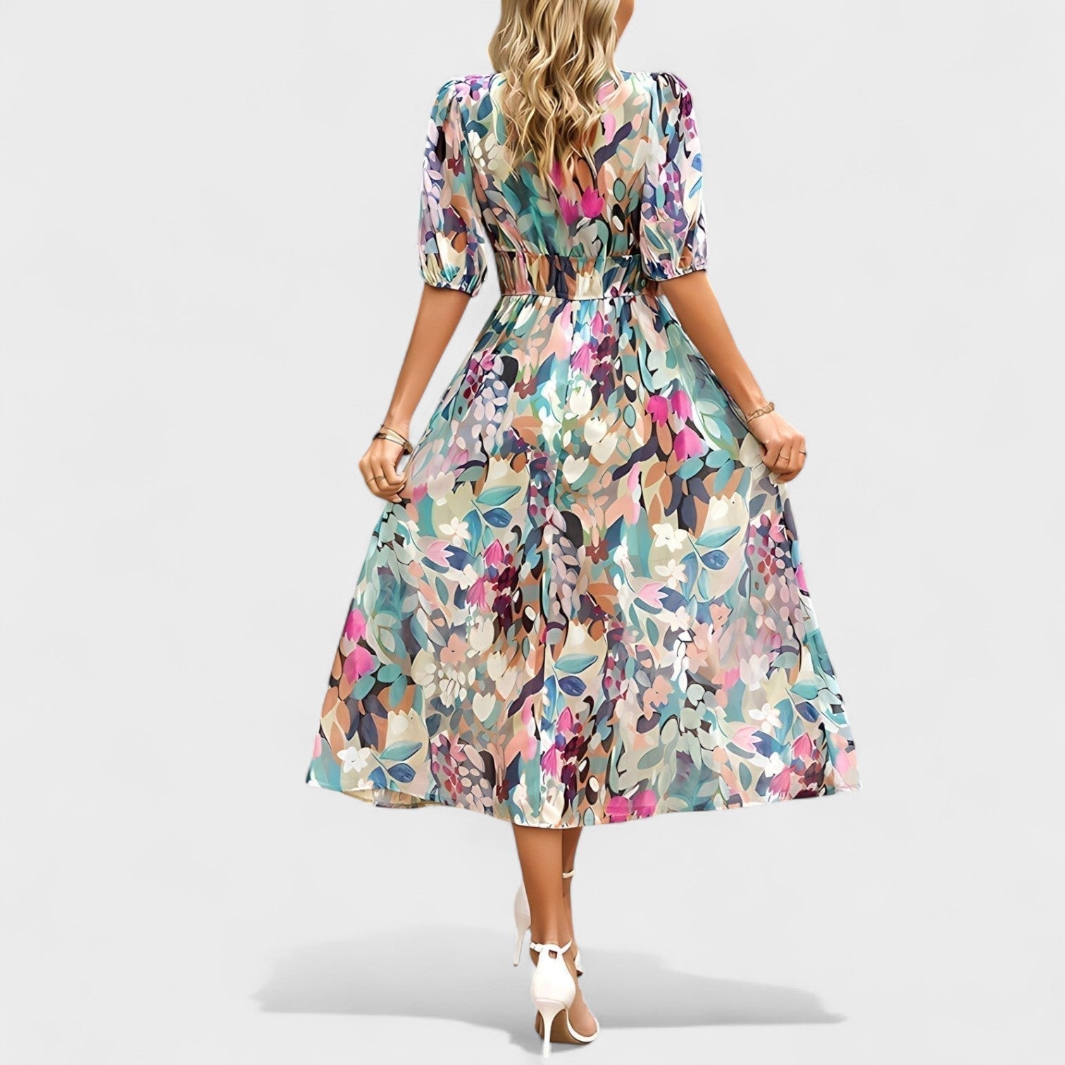 Clara – Vestido Midi Floral Elegante - Ines Braga
