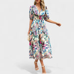 Clara – Vestido Midi Floral Elegante - Ines Braga