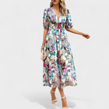 Clara – Vestido Midi Floral Elegante - Ines Braga