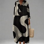 Claudia™ | Vestido Maxi Fluido com Estampa Abstrata - Ines Braga