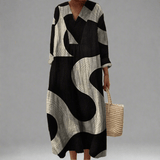 Claudia™ | Vestido Maxi Fluido com Estampa Abstrata - Ines Braga