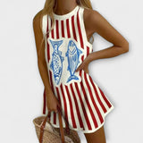 Constança| Mini Vestido Com Estampa De Peixes Leve E Chic - Ines Braga