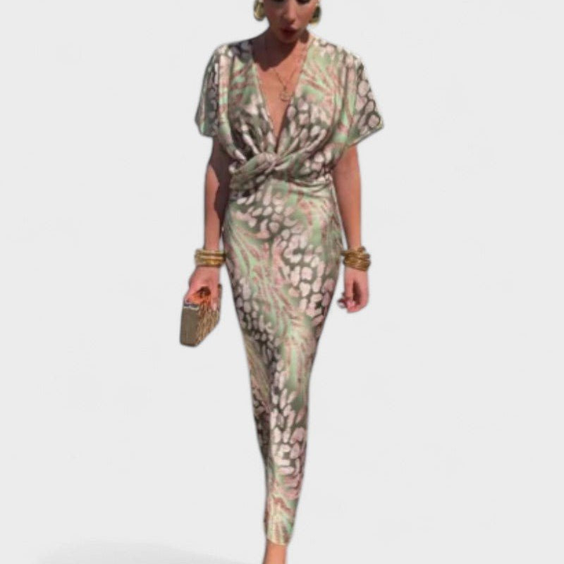 Constança | Vestido Floral com Plissado e Decote V - Ines Braga