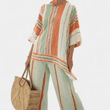 Dalila | Conjunto De Linho De Bambu Com Riscas Elegante - Ines Braga