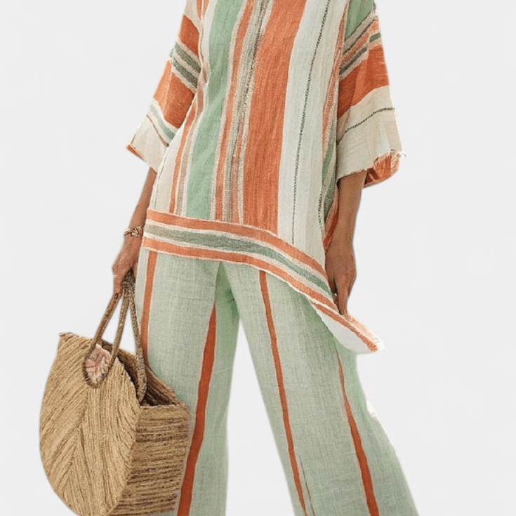 Dalila | Conjunto De Linho De Bambu Com Riscas Elegante - Ines Braga