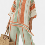 Dalila | Conjunto De Linho De Bambu Com Riscas Elegante - Ines Braga