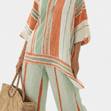 Dalila | Conjunto De Linho De Bambu Com Riscas Elegante - Ines Braga