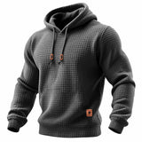Tops desportivos masculinos de manga comprida com capuz e textura waffle rasgada, para uso diário