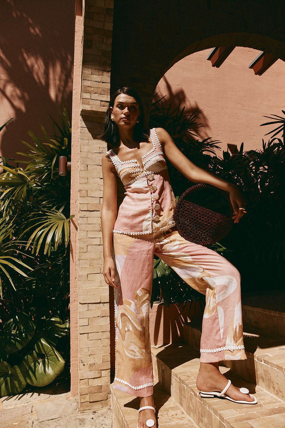 Diana| Calça de cintura alta com estampa artística - Ines Braga