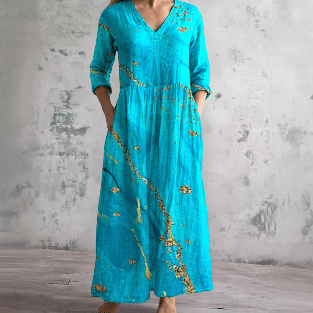 Dora | Vestido de Verão Feminino com Decote em V e Padrão Floral - Ines Braga