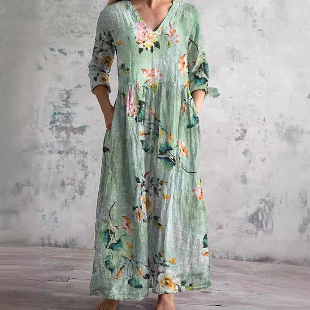Dora | Vestido de Verão Feminino com Decote em V e Padrão Floral - Ines Braga
