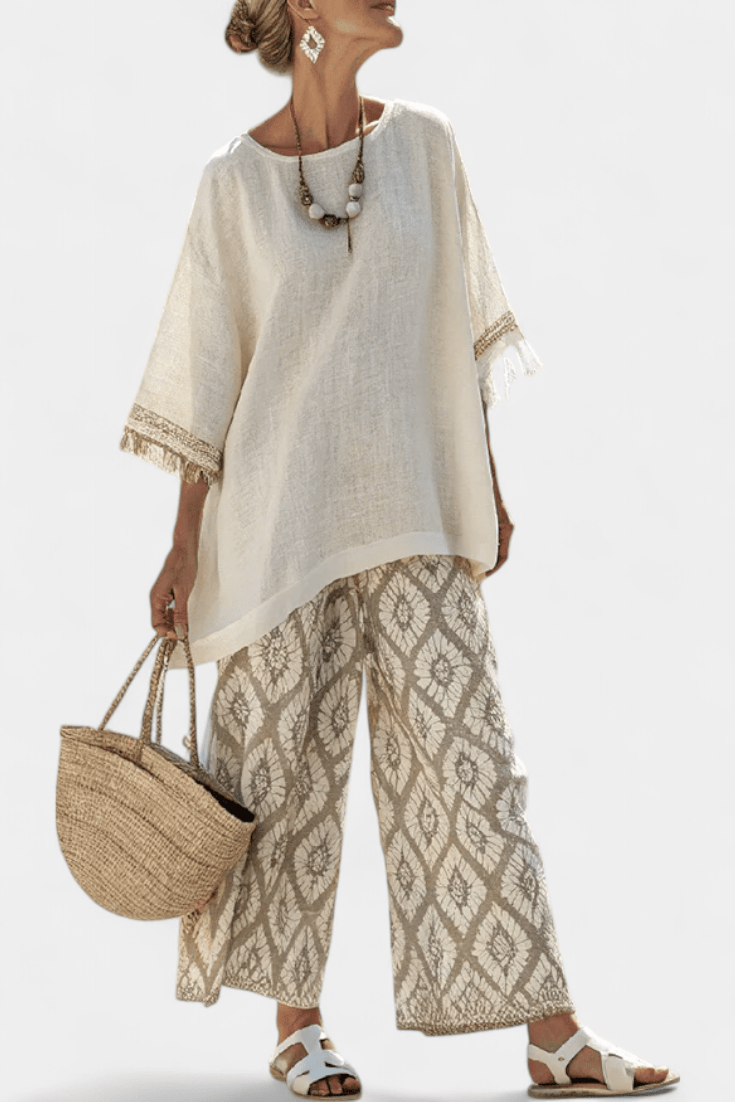 Eduarda | Conjunto Boho Chic Elegante Com Blusa Longa - Ines Braga