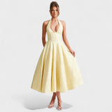 Effie - Vestido midi texturado com decote V - Ines Braga