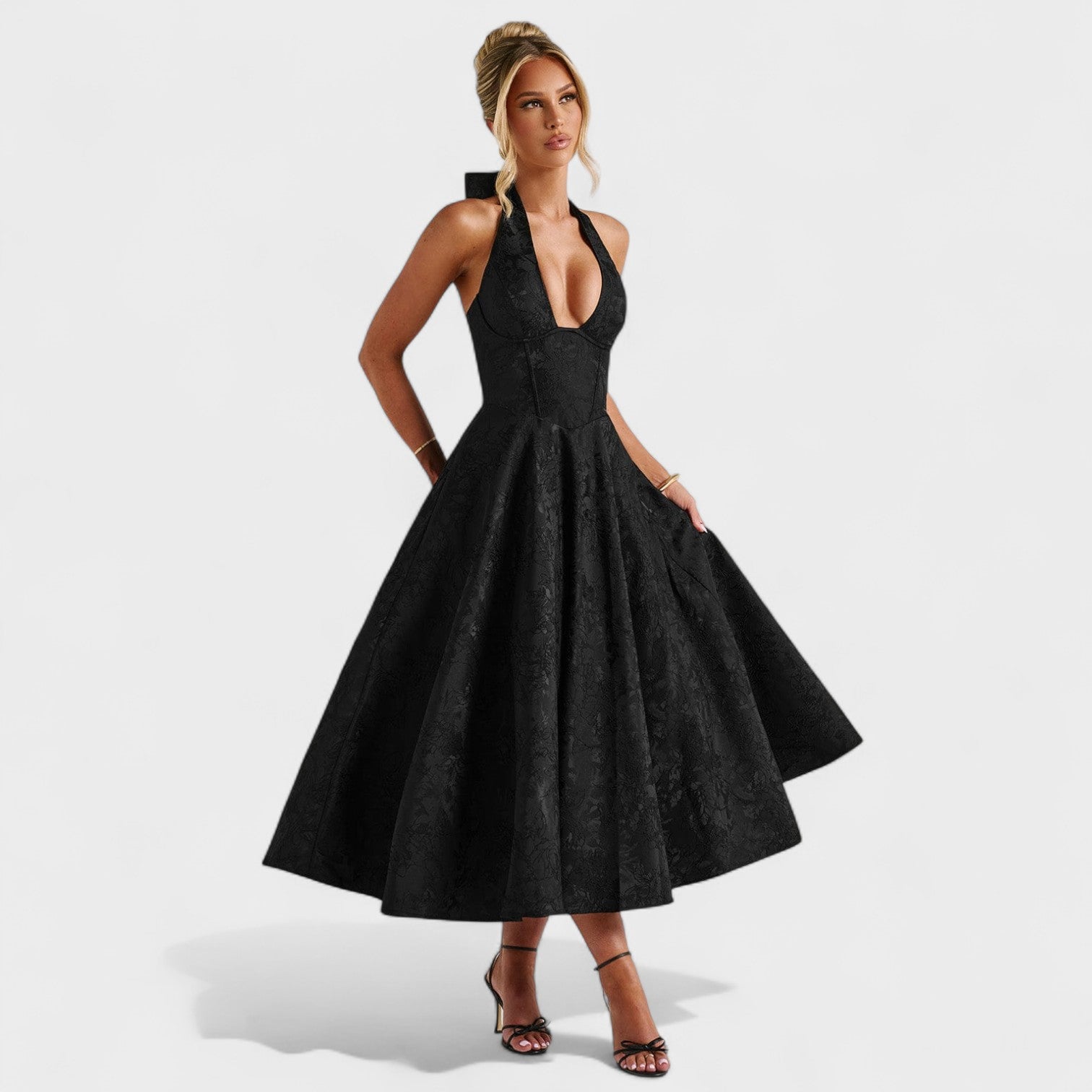Effie - Vestido midi texturado com decote V - Ines Braga