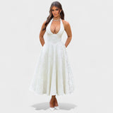 Effie - Vestido midi texturado com decote V - Ines Braga