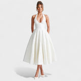 Effie - Vestido midi texturado com decote V - Ines Braga