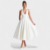 Effie - Vestido midi texturado com decote V - Ines Braga