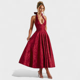 Effie - Vestido midi texturado com decote V - Ines Braga